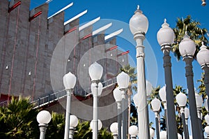 Street light on the background of white sky