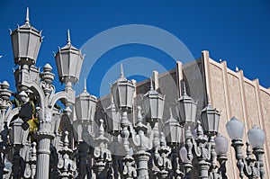 Street light on the background of white sky