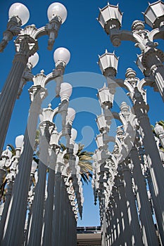 Street light on the background of white sky