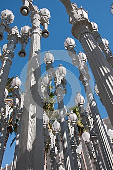 Street light on the background of white sky