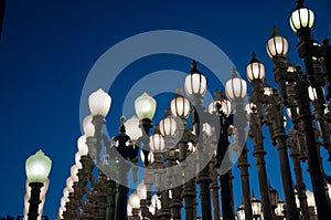 Street light on the background of white sky