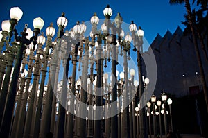 Street light on the background of white sky