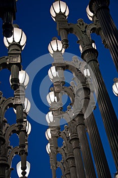 Street light on the background of white sky