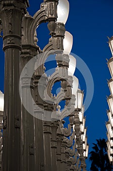 Street light on the background of white sky