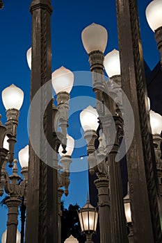 Street light on the background of white sky