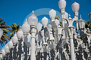 Street light on the background of white sky