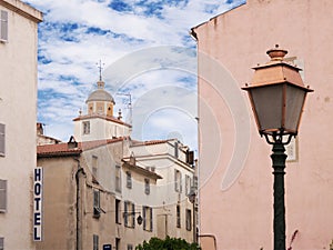 a street light in a beautiful alley, Ajaccio, Corsica, France