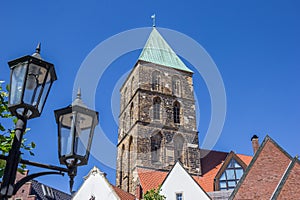 Street light and church tower in Rheine