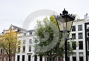 Street light in front of a Row of Beautiful Old Buildings in the Grachtengordel Neighborhood of Amsterdam