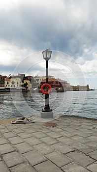 a street light in the harbor, Chania, Creta, Greek islands, Greece