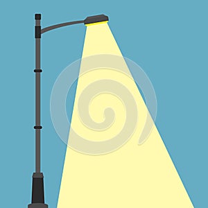 Street lighting flat banner. City night street light with light from streetlight lamp. Outdoor Lamp post in flat style photo