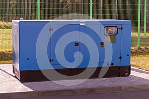 street lighting, a large diesel generator. Backup source of electricity. close-up