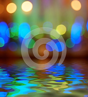 Street lights bokeh background reflection in water