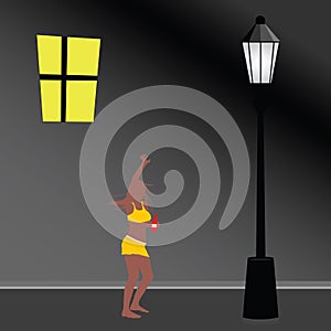 Street lights and girl color vector illustration