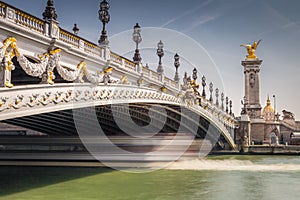 Street lights in Pont Alexandre III and Seine river, Paris, france