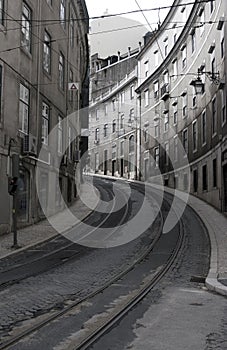 Strade Lisbona. tram orologio 