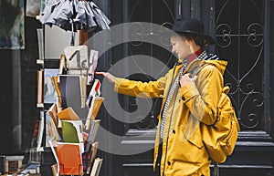 Street look of tourist woman in Ljubljana. Travel to Europe