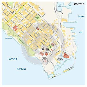 Street map of the city of darwin, Northern Territory, Australia