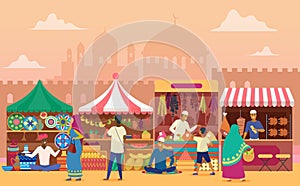 Street market flat vector illustration