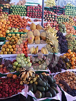 Street market with fresh fruit and vegetables