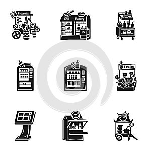 Street market kiosk icon set, simple style