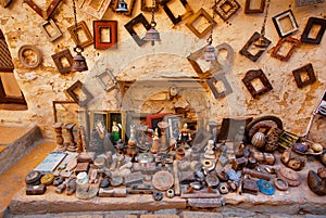 Street market with second hand photo frames