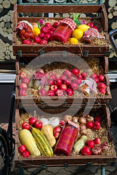 Street market with vegetables and fruits