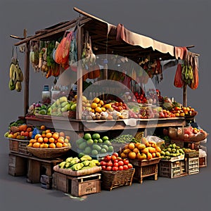 street market with vendors and stalls on a transparent backgron photo