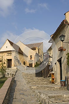 Street in the medieval fortress Rasnov, Transylvania, Romania