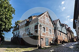 Street with medieval houses in Stade, Germany