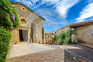 In the street of the medieval village Ternand in France