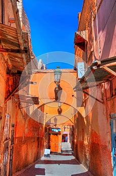 Street in Medina of Marrakesh, a UNESCO heritage site in Morocco