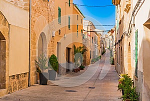 Street in the mediterranean old town of Alcudia on Majorca, Spain