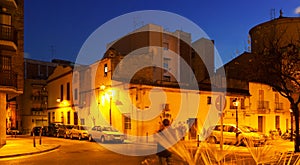 Street in mediterranean town at night. Sant Adria de Besos photo