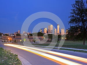 Street in Minneapolis at sunset