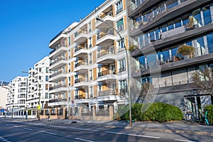 Street with modern apartment buildings