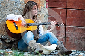 Street musician girl photo