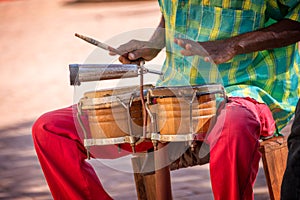 Street musician playing drums in Trinidad Cuba