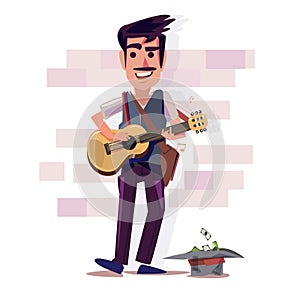 Street musician playing guitar. character design - vector