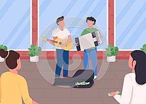 Street musicians flat color vector illustration