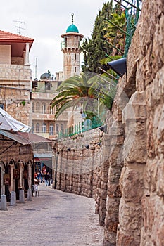 Street of Muslim quarter ear Herod`s Gatel, Jerusalem