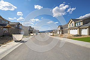 A street of new homes being built in a residential subdivision in Spokane, Washington, USA