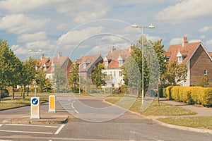 Street of new housing development in Suffolk, England