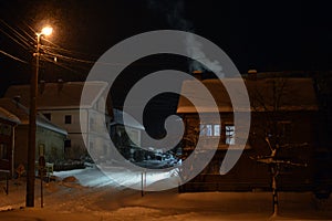 Street at night under snow