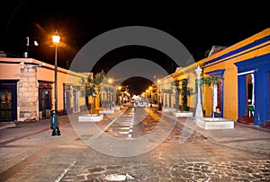 Street of Oaxaca by night, Mexico.