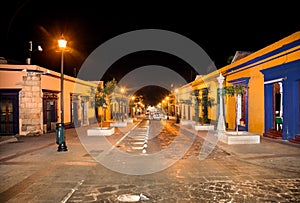 Street of Oaxaca by night, Mexico.