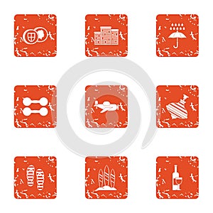 Street obstacle icons set, grunge style