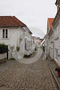 Street in old city Gamle Stavanger. Stavanger, Norway