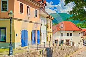 A street with old colorful houses in the small European historical town of Kamnik, Slovenia