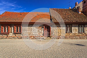 Street with old cottage architecture in Golub-Dobrzyn town